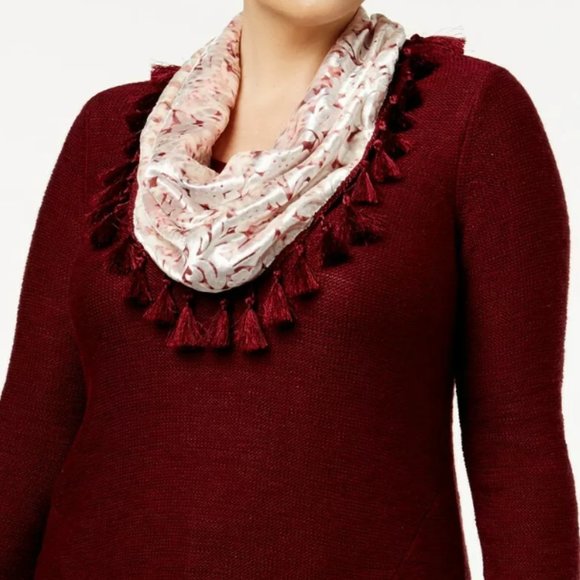 STYLE & CO NWT BURGUNDY RED SOFT SWEATER WITH VELVET SCARF $79.50 - Picture 2 of 5